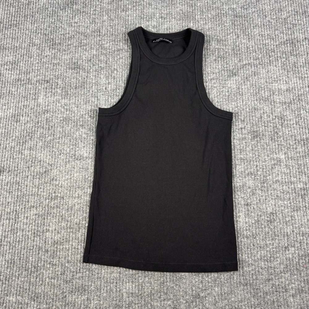 Anine Bing Tank Top Womens M Organic Cotton Ribbed High Neck Stretch Black Basic